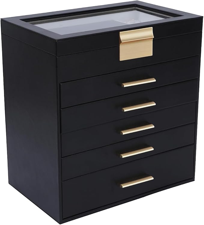 BOOVO Jewelry Boxes for Women, White and Black 6 Layer Large Jewelry Box for Necklace, Bracelet, Earrings, Rings Storage, Jew