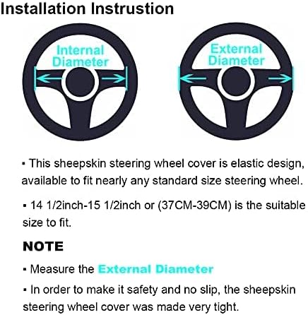 Soft Fluffy Plush Sheepskin Car Steering Wheel Cover, Fuzzy Fur Protector for Universal Car 14 1/2inch-15 1/2inch, Anti-Slip 