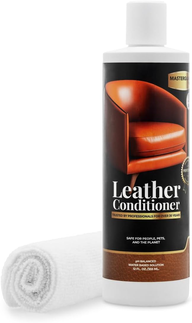 MASTERGUARD Leather Conditioner & Microfiber Cloth – Water-Based, Non-Toxic Formula for Furniture, Car Seats & Accessories – 