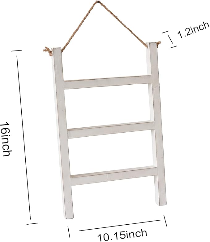Joy Choice 16" Farmhouse Style 3-Tier Blanket Rack - Wall Hanging, Mini Ladder, Towel Rack for Bathroom, Living Room & Kitche