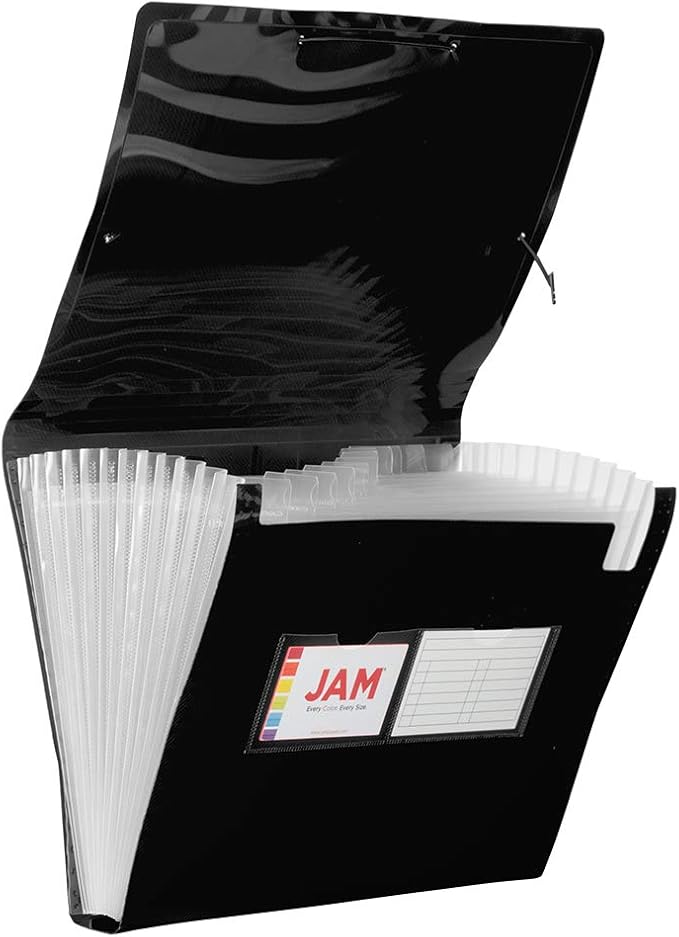 JAM PAPER Accordion Folders - 13 Pocket Plastic Expanding File - Letter Size - 9 x 13 - Black - Sold Individually