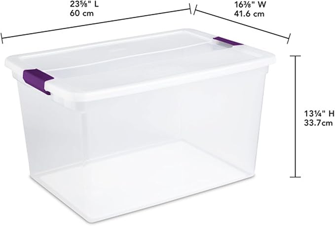 Sterilite 66 Qt ClearView Latch Storage Box, Stackable Bin with Latching Lid, Organize Clothes, Blankets, Items in Closet, Cl