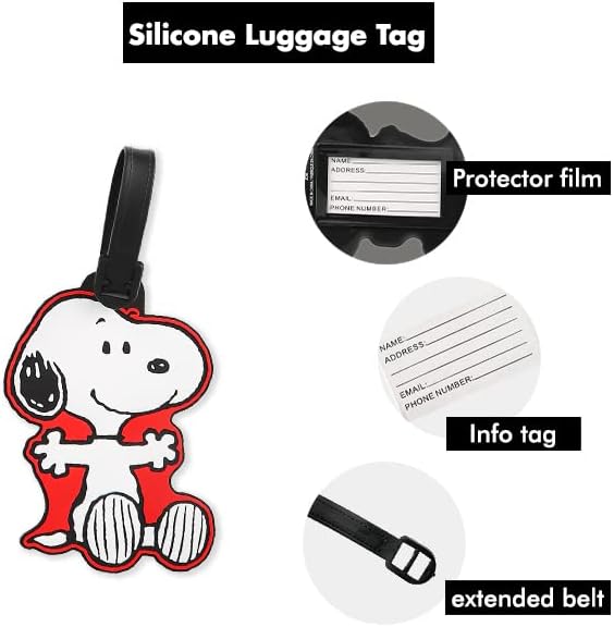 Peanuts Snoopy Luggage Tags 4 Pack Official License, PVC Snoopy Bag Tags and Travel Tags for Luggage, Backpacks, and More