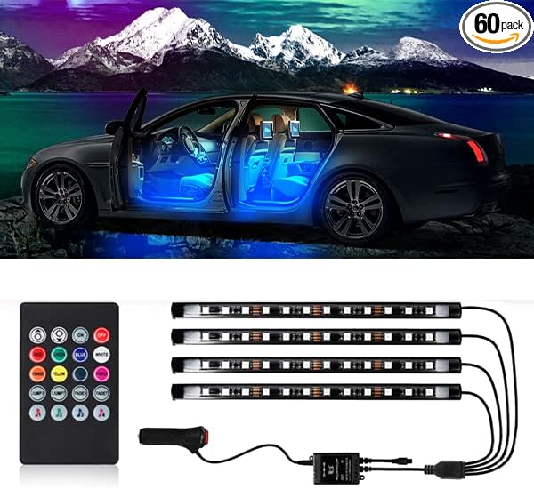 Led Lights for Car,Ambient Lights for Car,Car Footwell Lights,Car Ambient Light,16 Million Colors Music Sync,DIY Mode Multicolor LED Interior Lights for Cars,Trucks,SUVs,12V Power