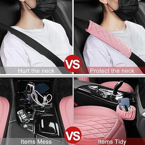 Sanwom Front Car Seat Covers - Leather Seat Covers with Storage Pocket and Two Belt Pads, Anti-Slip Waterproof Universal Seat