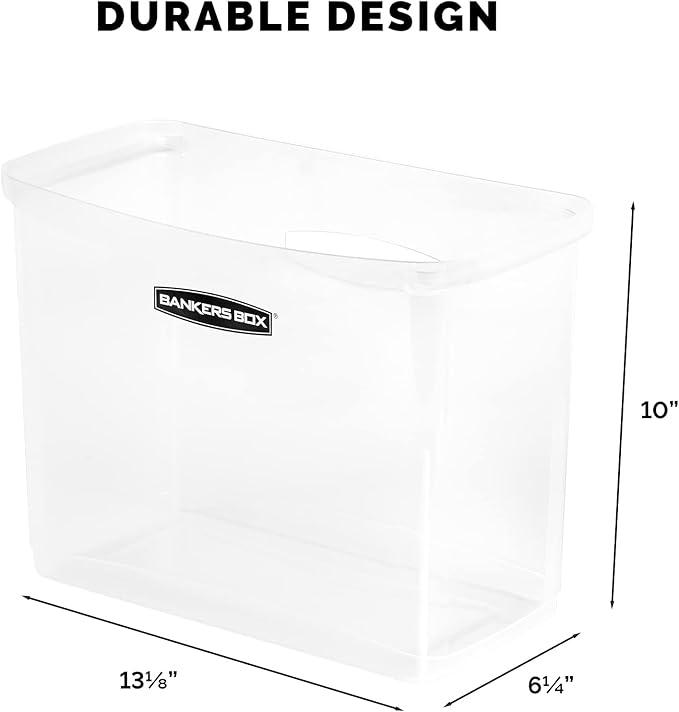 Bankers Box 1 Pack Portable Open Desktop Plastic File Storage Box with Hanging Rails, Side Handle, Organizer Bin, Letter