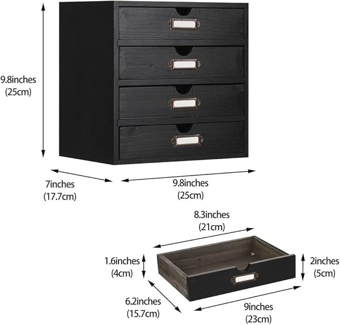 Wooden Storage Box Rustic Desktop Organizer with 4 Drawers Office Desk Accessories Shelf Small Craft Storage Containers Apoth