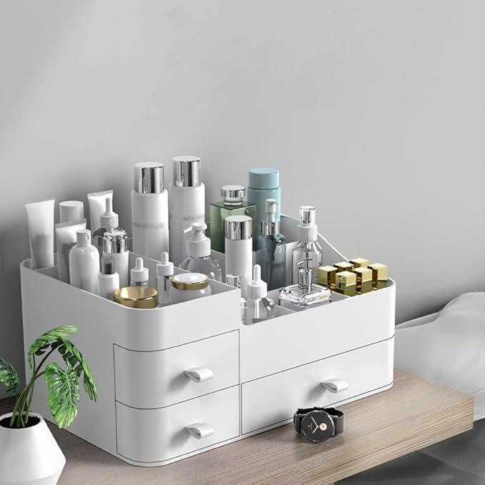 MIUOPUR White Makeup Organizer for Vanity, with 3 Drawers, Large Capacity, Ideal for Make up, Cosmetic, Skin care, Suitable f