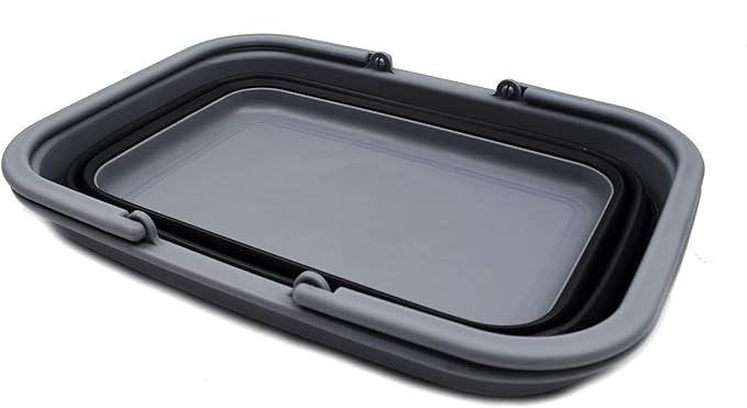 SAMMART Collapsible Washing Tub with Handles 9.2L (2.37Gallon) - Portable Outdoor Picnic Basket/Crate - Foldable Space Saving Storage Container for Dishing, Camping & Home (1, Dark Grey/Black)