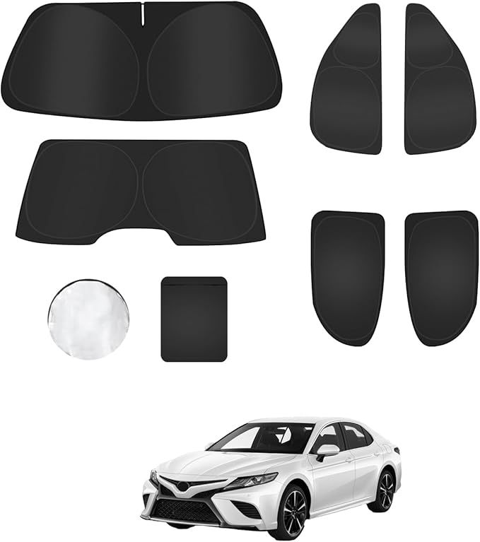 6PCS Window Shades for Toyota Camry(2018-2024) Accessories – Full Coverage Sun Shade for Side Windows, Rear Triangular & Windshield – UV Protection & Privacy for Camping, Napping, Relaxing