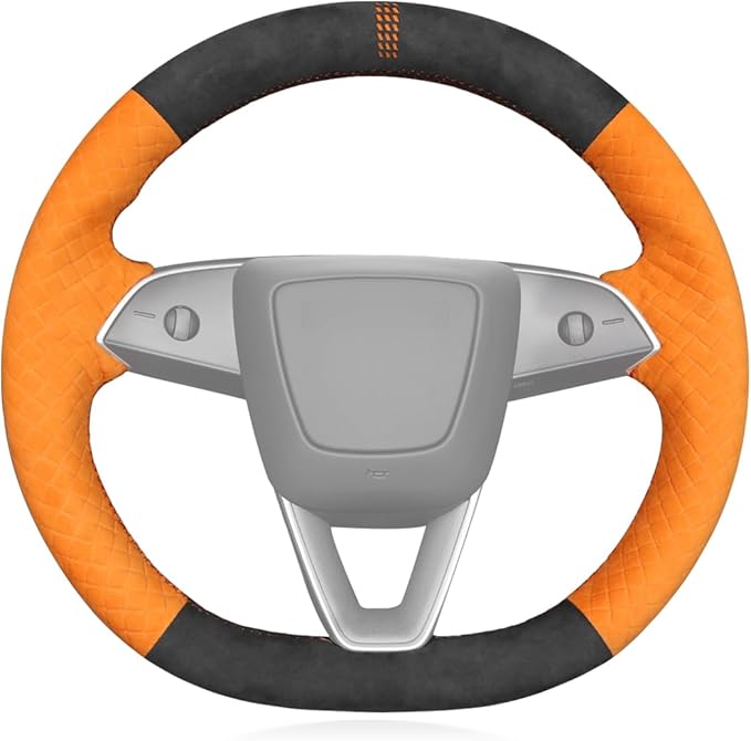 MEWANT Hand Stitched Matte Carbon Fiber&PU Leather Steering Wheel Cover Wrap for Tesla Model 3 Highland 2023 2024 2025 Steering Wheel Accessories