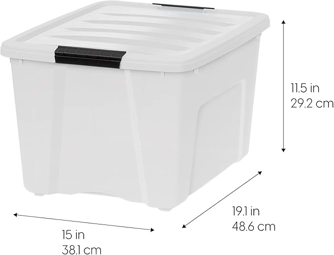 IRIS USA 40 Qt Stackable Plastic Storage Bins with Lids, 4 Pack - BPA-Free, Made in USA - Discreet Organizing Solution, Latch
