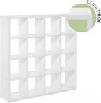 Furinno Cubicle Book Shelf, 16-Cube Bookshelf, Extra Thick Frame Reversible Bookcase with Open Back, 14.6" x 58" x 58", for L