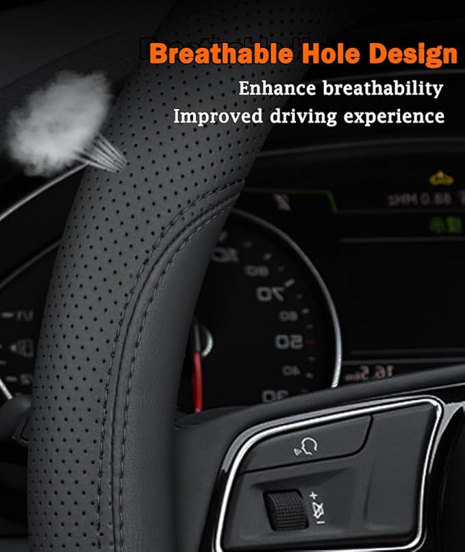 D-Shaped Steering Wheel Cover for Volkswagen VW Atlas Tiguan Jetta ID.4 Passat Taos Golf Beetle Polo GTI Touareg CC SEL SE R-line S Cross Sport Car Accessories, 14.5-15 inch Black