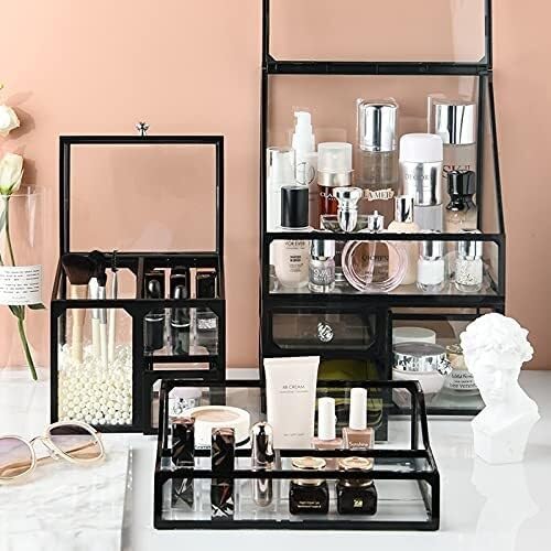 Large Capacity Makeup Organizer with Drawer & Rhinestone Handle, Transparent Dustproof Lipstick Jewelry Storage Case, Cosmeti