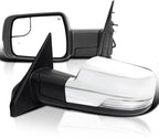 Spec-D Tuning Chrome Power Fold + Heated + Puddle Light Side Mirrors Compatible with 2019-2024 Dodge Ram 1500, Left + Right Pair