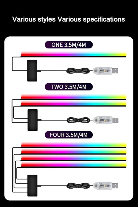 Car Door Ambient Lights, 2pcs LED Interior Atmosphere Light Strip Kit Universal Fit for Most Cars, APP Control RGB Color Changing, Easy Installation