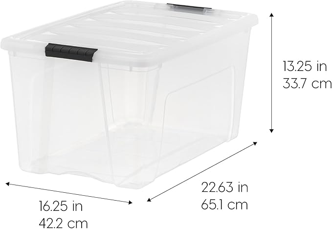 IRIS USA 72 Qt Stackable Plastic Storage Bins with Lids, 6 Pack - BPA-Free, Made in USA - See-Through Organizing Solution, La