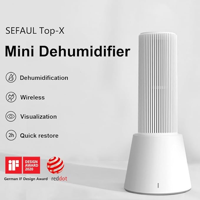 Reusable Cordless Gun Safe Mini Dehumidifier, Rechargeable with Heating Base, Quiet Small Portable Drier Stick for Space