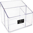 Isaac Jacobs Clear Acrylic 3-Compartment Organizer, Remote Holder & Multi-Functional Makeup, Brush, Pen & Pencil Storage Solu