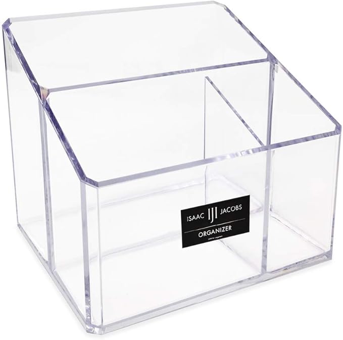 Isaac Jacobs Clear Acrylic 3-Compartment Organizer, Remote Holder & Multi-Functional Makeup, Brush, Pen & Pencil Storage Solu