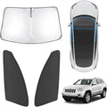 Karltys 3PCS Windshield Sun Shade for 2011-2021 Jeep Grand Cherokee, Front and Side Window Sunshade Custom Fit Grand Cherokee, Foldable Sun Visor Cover Protector Blocks UV Rays Keep Car Cool