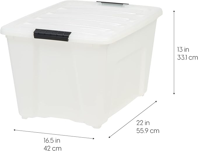 IRIS USA 54 Quart Stackable Plastic Storage Bins with Lids and Latching Buckles, 6 Pack - Pearl, Containers with Lids and Lat