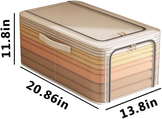 byg 56L Closet Organizer Storage Bin Waterproof Ttansparent Storage Bins Stackable Foldable Steel Frame storage Boxes for Com