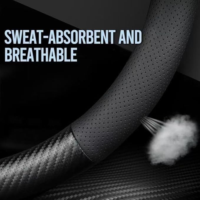 fCar Steering Wheel Cover Fusion Carbon Fiber Premium Leather Non-Slip, Breathable, Trendy Accessories with Car Logo,for Be Accessories (Old)