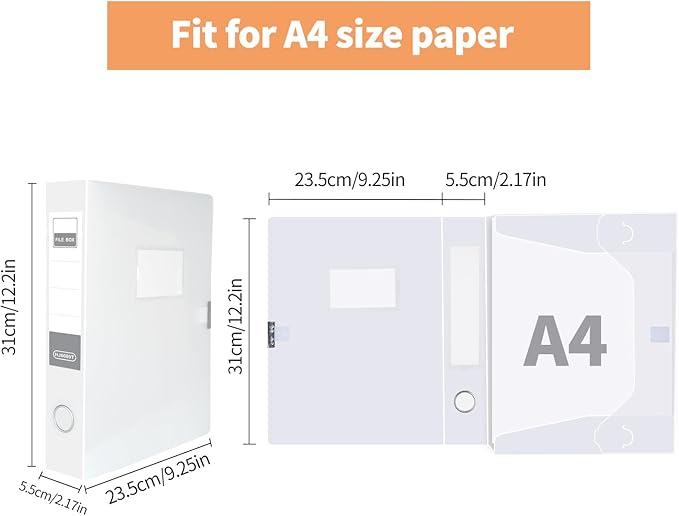 HUA JIE A4 Storage File Boxes Plastic Archives Cases with Lid, File Folder Organizer Document Filing Box for office,31×5.5×23