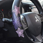 BDK GripGrab Comfort Grip - Purple & Pink Flowers Design on Black Synthetic Leather Steering Wheel Cover 15" - SW-538_AM