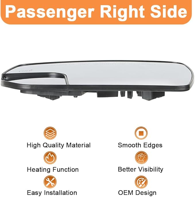 Senzeal Passenger Side Heated Mirror Glass Replacement with Blind Spot Mirror for Ford Edge 2015 2016 2017 2018 (Right Side)
