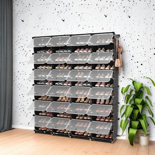 ROJASOP Shoe Storage Cabinet, 12-Tier Shoe Organizer 96 Pairs Extra Large Plastic Shoe Rack with Covers Portable Shoe Rack Or