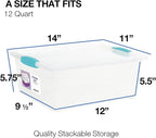 Tribello Plastic Storage Containers, 12 Qt, Clear with Lids, 2 Pack, Made in USA (Deep - 14 x 11 x 6)