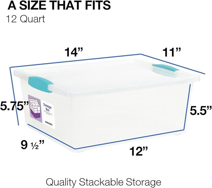 Tribello Plastic Storage Containers, 12 Qt, Clear with Lids, 2 Pack, Made in USA (Deep - 14 x 11 x 6)