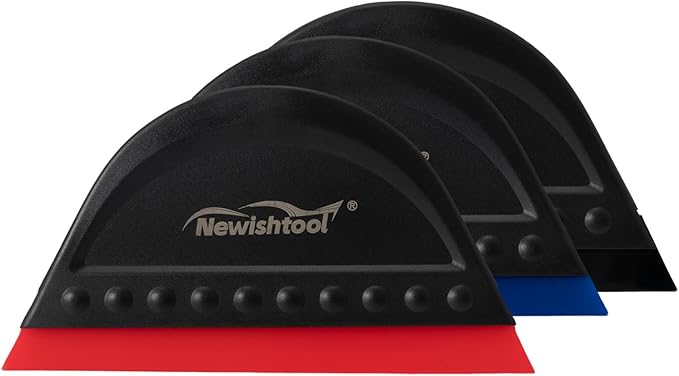 NEWISHTOOL Window Tint Squeegee Black Small Scraper for Vinyl PPF Tools, 3 PCS Different Hardness Channel Blade Mini Squeegee with Handle for Car Windshield Glass Mirror Cleaning Water Removal