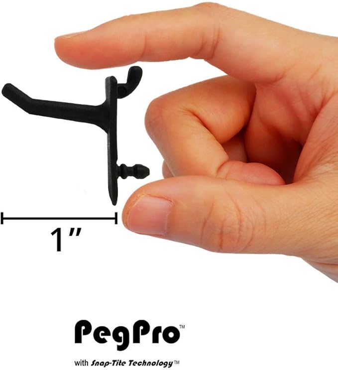PegPro® 1" Hooks Kit for Standard “Wood Fiber” pegboard – Durable Plastic Pegboard Hooks - for Garage, Kitchen, Craft Room, a