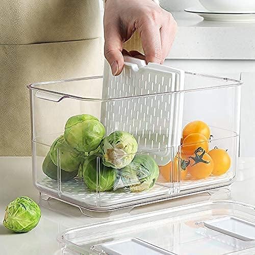 SANNO Vegetable Refrigerator Organizer Food Bins with lids Produce Saver Food Storage Container