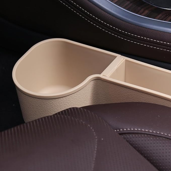 Car Seat Gap Filler, Multifunctional Seat Side Gap Filler with Cup Holder & Organizer, Gap Stopper Universal Fit Car SUV Truck Fill The Gap Between Seat & Console Set of 2 (Beige)