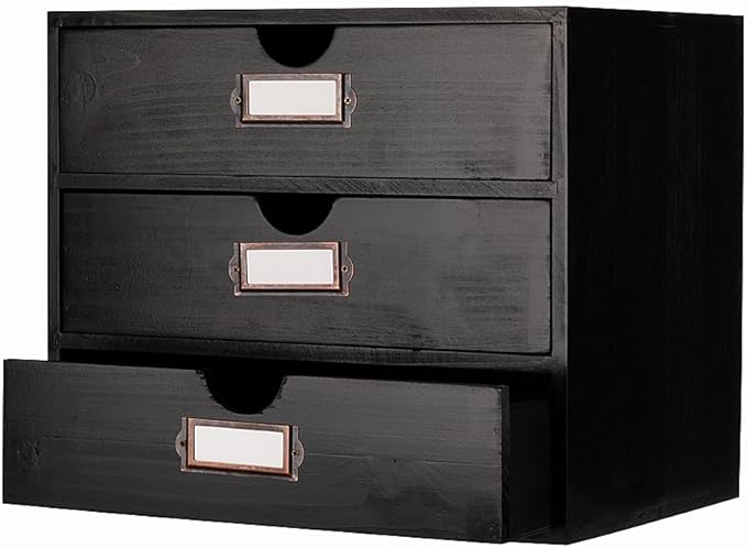 Wooden Storage Box Rustic Desktop Organizer with 3 Drawers Office Desk Accessories Shelf Large Craft Storage Containers Apoth