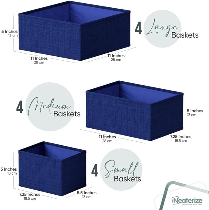 Drawer Organizer Clothes Set of 12 Navy - Dresser Organizer For Nursery, Bedroom, Closet - Perfect Baby Clothes Organizer and