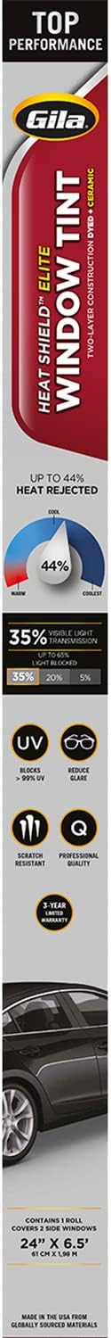Gila® Heat Shield Elite™ 35% VLT Automotive Ceramic Window Tint DIY Advanced Heat Control Glare Control 2ft x 6.5ft (24in x 78in)