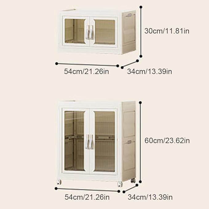 Stackable Storage Bins with Lids, Portable Closet Storage Organizer with Door, Hanging Rod & Wheels, Foldable Wardrobe Closet