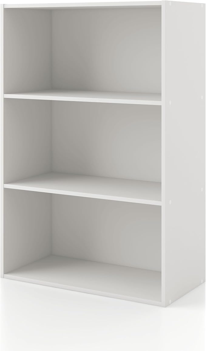 Homes: Inside + Out Apexa 3-Tier Cube Storage Organizer Shelves, Stackable Wood Bookcase Fits Cubby Bins for Organization, Do