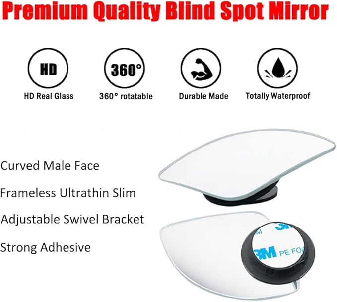 Ampper Blind Spot Mirror Fan Shaped, HD Glass Frameless Stick on Adjustabe Few Convex Wide Angle Rear View Blind Spot Car Mirror for Car Blind Spot, Pack of 4