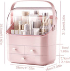 LINFIDITE Cosmetic Storage Box with Lid Waterproof&Dustproof Makeup Organizer Box Portable Handle,Large Makeup Display Case w