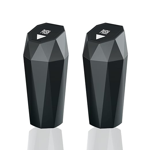 Car Trash Can with Lid，Mini Diamond Design Automatic Portable Trash Can，Used in Car Home, Office, Kitchen, Bedroom (2, Grey)