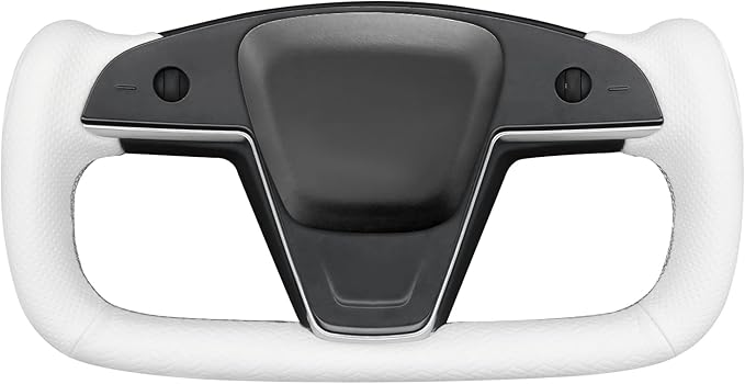 MEWANT Hand Stitched White Leather Tesla Model S Yoke Steering Wheel Cover Wrap for Tesla Model S 2021-2023 / Model X 2021-2023 Tesla Yoke Steering Wheel Accessories