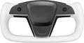 MEWANT Hand Stitched White Leather Tesla Model S Yoke Steering Wheel Cover Wrap for Tesla Model S 2021-2023 / Model X 2021-2023 Tesla Yoke Steering Wheel Accessories