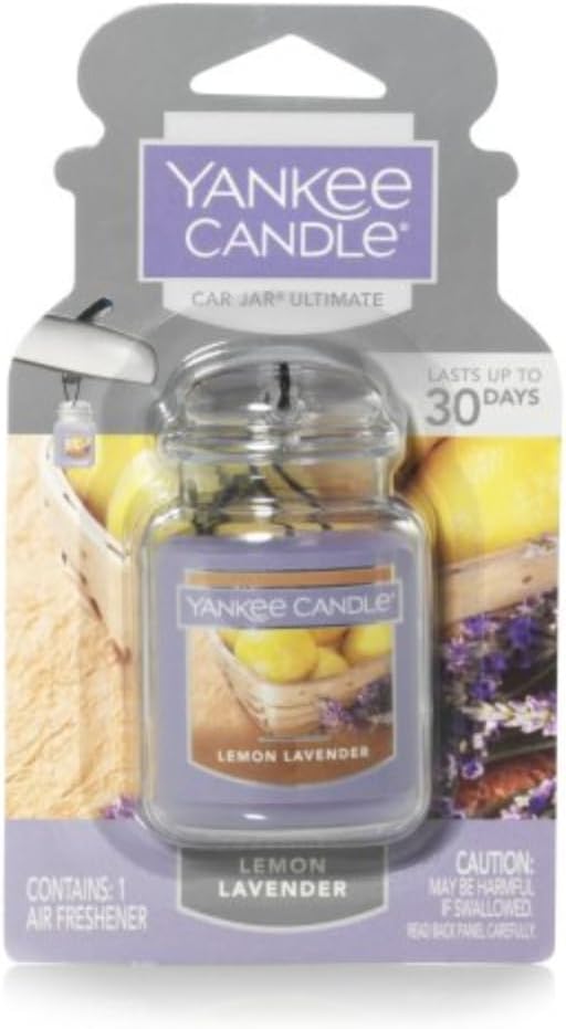 Yankee Candle Car Air Fresheners, Hanging Car Jar Ultimate, Neutralizes Odors Up To 30 Days, Lemon Lavender, 0.96 OZ (Pack of